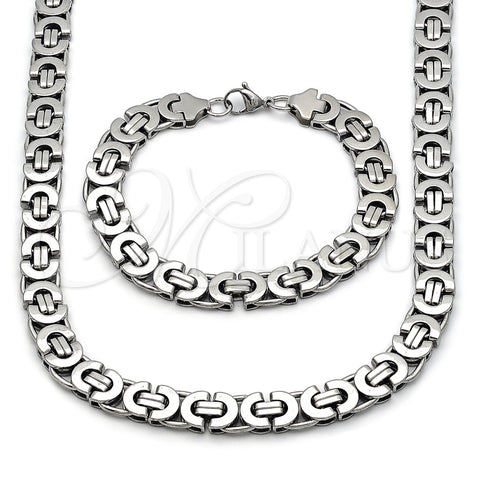Collar y Pulsera 06.363.0035.22 Acero Inoxidable, Diseño de Llave Griega, Pulido, Tono Plateado