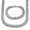 Collar y Pulsera 06.363.0035.22 Acero Inoxidable, Diseño de Llave Griega, Pulido, Tono Plateado