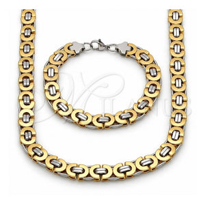 Collar y Pulsera 06.363.0035.1.22 Acero Inoxidable, Diseño de Llave Griega, Pulido, Dos Tonos