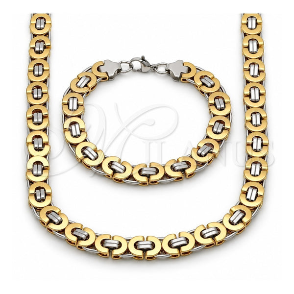 Collar y Pulsera 06.363.0035.1.22 Acero Inoxidable, Diseño de Llave Griega, Pulido, Dos Tonos