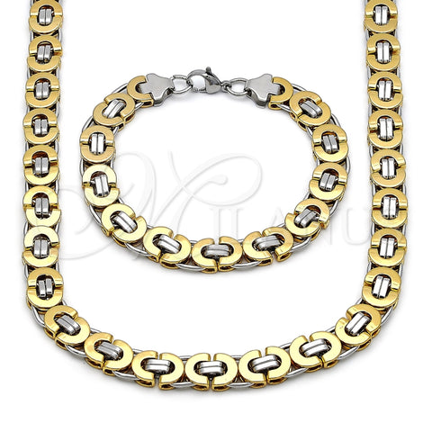 Collar y Pulsera 06.363.0035.1.22 Acero Inoxidable, Diseño de Llave Griega, Pulido, Dos Tonos