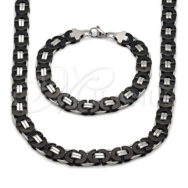 Collar y Pulsera 06.363.0035.3.22 Acero Inoxidable, Diseño de Llave Griega, Pulido, Dos Tonos