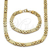 Collar y Pulsera 06.116.0217.22 Acero Inoxidable, Diseño de Llave Griega, Pulido, Tono Dorado