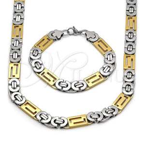 Collar y Pulsera 06.116.0218.22 Acero Inoxidable, Diseño de Llave Griega, Pulido, Dos Tonos