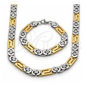 Collar y Pulsera 06.116.0218.22 Acero Inoxidable, Diseño de Llave Griega, Pulido, Dos Tonos
