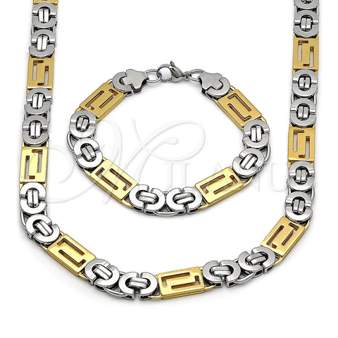 Collar y Pulsera 06.116.0218.22 Acero Inoxidable, Diseño de Llave Griega, Pulido, Dos Tonos