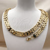 Collar y Pulsera 06.116.0218.1.22 Acero Inoxidable, Diseño de Llave Griega, Pulido, Tono Dorado