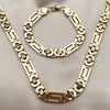 Collar y Pulsera 06.116.0218.1.22 Acero Inoxidable, Diseño de Llave Griega, Pulido, Tono Dorado