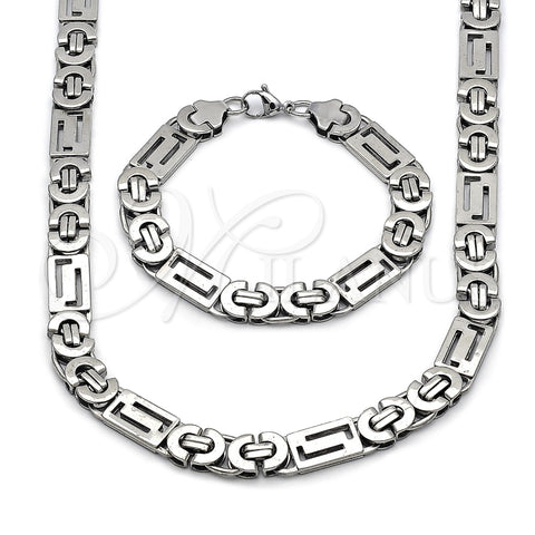 Collar y Pulsera 06.116.0218.2.22 Acero Inoxidable, Diseño de Llave Griega, Pulido, Tono Plateado