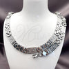 Collar y Pulsera 06.116.0219.22 Acero Inoxidable, Diseño de Llave Griega, Pulido, Tono Plateado