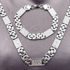 Collar y Pulsera 06.116.0219.22 Acero Inoxidable, Diseño de Llave Griega, Pulido, Tono Plateado