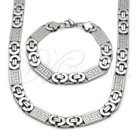Collar y Pulsera 06.116.0219.22 Acero Inoxidable, Diseño de Llave Griega, Pulido, Tono Plateado