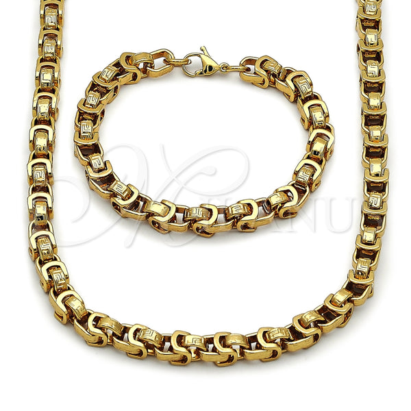 Collar y Pulsera 06.116.0220.22 Acero Inoxidable, Diseño de Llave Griega, Pulido, Tono Dorado