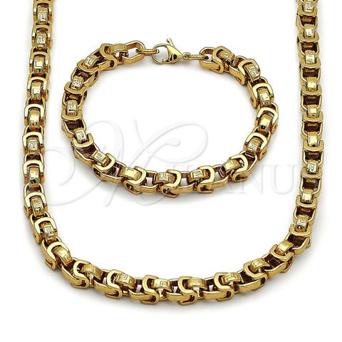 Collar y Pulsera 06.116.0220.22 Acero Inoxidable, Diseño de Llave Griega, Pulido, Tono Dorado