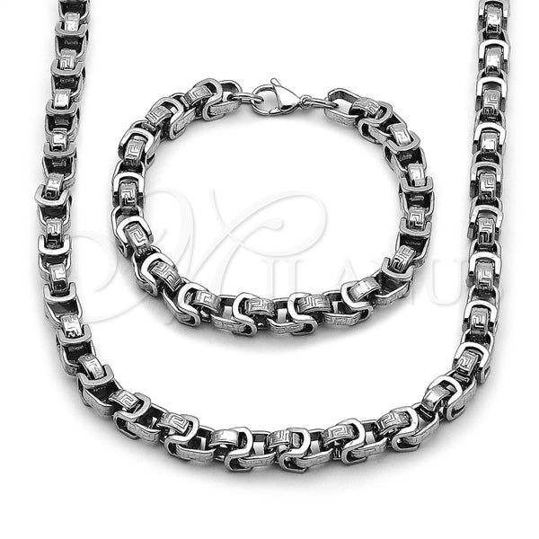 Collar y Pulsera 06.116.0220.1.22 Acero Inoxidable, Diseño de Llave Griega, Pulido, Tono Plateado