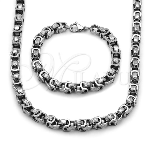 Collar y Pulsera 06.116.0220.1.22 Acero Inoxidable, Diseño de Llave Griega, Pulido, Tono Plateado