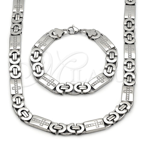 Collar y Pulsera 06.116.0221.22 Acero Inoxidable, Diseño de Cruz, Pulido, Tono Plateado