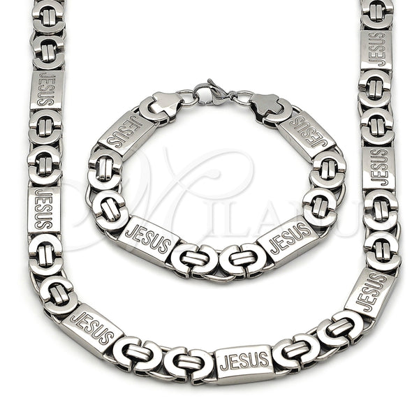 Collar y Pulsera 06.116.0222.22 Acero Inoxidable, Diseño de Jesus, Pulido, Tono Plateado