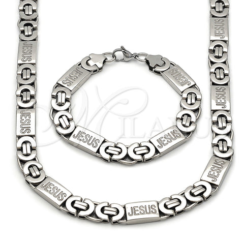 Collar y Pulsera 06.116.0222.22 Acero Inoxidable, Diseño de Jesus, Pulido, Tono Plateado