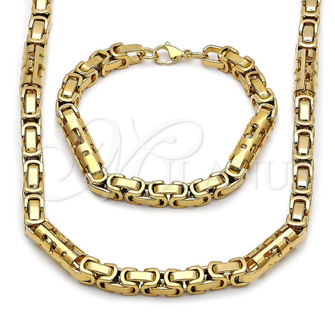 Collar y Pulsera 06.116.0223.22 Acero Inoxidable, Diseño de Llave Griega, Pulido, Tono Dorado