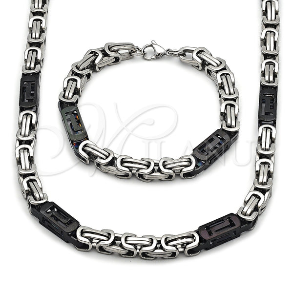 Collar y Pulsera 06.116.0050.3.22 Acero Inoxidable, Diseño de Llave Griega, Pulido, Dos Tonos