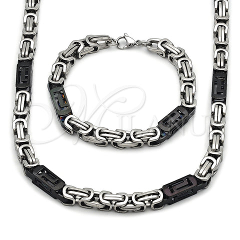 Collar y Pulsera 06.116.0050.3.22 Acero Inoxidable, Diseño de Llave Griega, Pulido, Dos Tonos