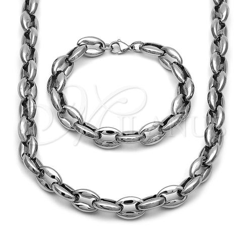 Collar y Pulsera 06.116.0227.22 Acero Inoxidable, Diseño de Puff Mariner, Pulido, Tono Plateado
