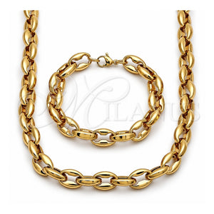 Collar y Pulsera 06.116.0227.1.22 Acero Inoxidable, Diseño de Puff Mariner, Pulido, Tono Dorado