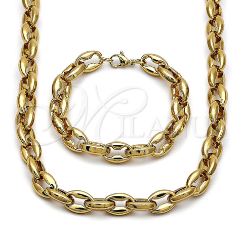 Collar y Pulsera 06.116.0227.1.22 Acero Inoxidable, Diseño de Puff Mariner, Pulido, Tono Dorado