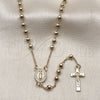 Rosario Fino 09.253.0062.1.20 Oro Laminado, Diseño de Guadalupe y Crucifijo, con Micro Pave Blanca, Pulido, Tono Dorado