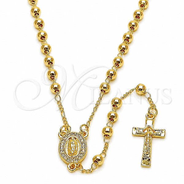 Rosario Fino 09.253.0062.1.20 Oro Laminado, Diseño de Guadalupe y Crucifijo, con Micro Pave Blanca, Pulido, Tono Dorado