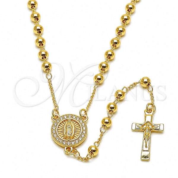 Rosario Fino 09.253.0088.20 Oro Laminado, Diseño de Guadalupe y Crucifijo, con Zirconia Cubica Blanca, Pulido, Tono Dorado