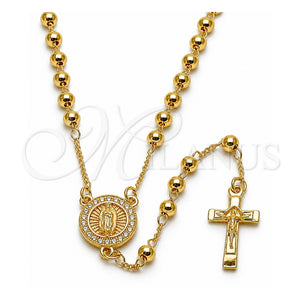 Rosario Fino 09.253.0088.20 Oro Laminado, Diseño de Guadalupe y Crucifijo, con Zirconia Cubica Blanca, Pulido, Tono Dorado