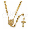 Rosario Fino 09.253.0088.20 Oro Laminado, Diseño de Guadalupe y Crucifijo, con Zirconia Cubica Blanca, Pulido, Tono Dorado