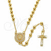 Rosario Fino 09.253.0088.20 Oro Laminado, Diseño de Guadalupe y Crucifijo, con Zirconia Cubica Blanca, Pulido, Tono Dorado