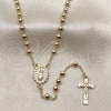Rosario Fino 09.253.0080.20 Oro Laminado, Diseño de Guadalupe y Cruz, con Zirconia Cubica Blanca, Pulido, Tono Dorado