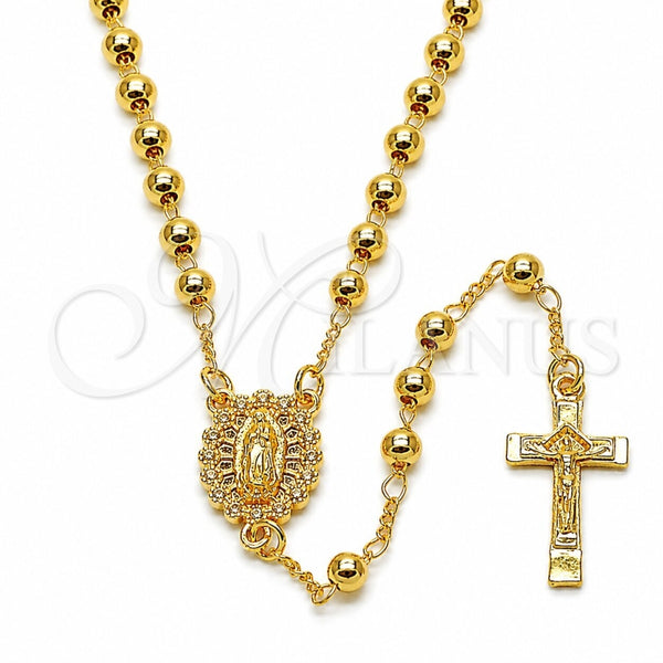 Rosario Fino 09.253.0080.20 Oro Laminado, Diseño de Guadalupe y Cruz, con Zirconia Cubica Blanca, Pulido, Tono Dorado