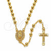 Rosario Fino 09.253.0080.20 Oro Laminado, Diseño de Guadalupe y Cruz, con Zirconia Cubica Blanca, Pulido, Tono Dorado