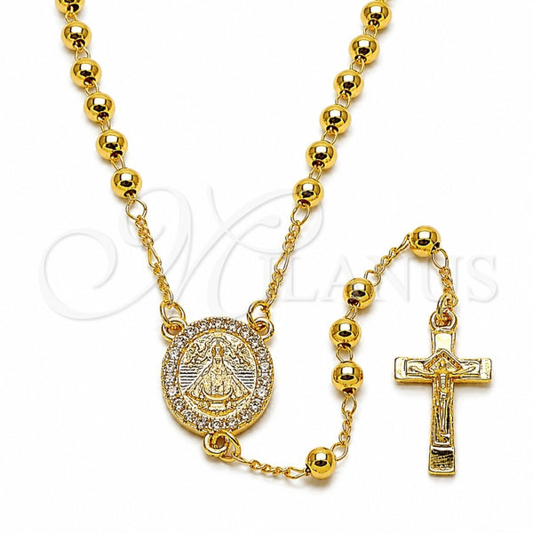 Rosario Fino 09.253.0089.20 Oro Laminado, Diseño de Caridad del Cobre y Crucifijo, con Zirconia Cubica Blanca, Pulido, Tono Dorado