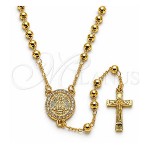Rosario Fino 09.253.0089.20 Oro Laminado, Diseño de Caridad del Cobre y Crucifijo, con Zirconia Cubica Blanca, Pulido, Tono Dorado