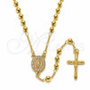 Rosario Fino 09.253.0090.20 Oro Laminado, Diseño de Guadalupe y Crucifijo, con Micro Pave Blanca, Pulido, Tono Dorado