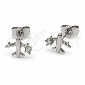 Arete Dormilona 02.310.0130 Rodio Laminado, Diseño de Avión, con Zirconia Cubica Blanca, Pulido, Rodinado