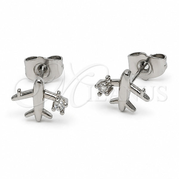 Arete Dormilona 02.310.0130 Rodio Laminado, Diseño de Avión, con Zirconia Cubica Blanca, Pulido, Rodinado