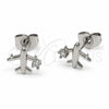 Arete Dormilona 02.310.0130 Rodio Laminado, Diseño de Avión, con Zirconia Cubica Blanca, Pulido, Rodinado