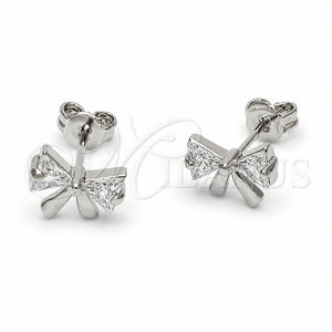 Arete Dormilona 02.310.0131 Rodio Laminado, Diseño de Arco, con Zirconia Cubica Blanca, Pulido, Rodinado