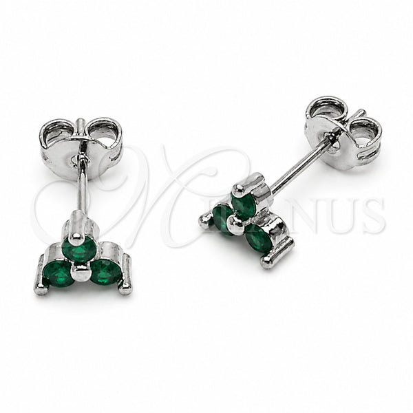 Arete Dormilona 02.310.0134 Rodio Laminado, Diseño de Flor, con Zirconia Cubica Verde, Pulido, Rodinado