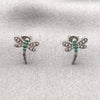 Arete Dormilona 02.310.0135 Rodio Laminado, Diseño de Libélula, con Zirconia Cubica Verde, Pulido, Rodinado