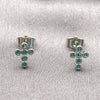 Arete Dormilona 02.310.0136 Rodio Laminado, Diseño de Cruz, con Zirconia Cubica Verde, Pulido, Rodinado
