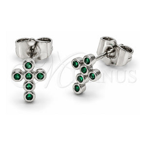 Arete Dormilona 02.310.0136 Oro Laminado Blanco, Diseño de Cruz, con Zirconia Cubica Verde, Pulido, Rodinado