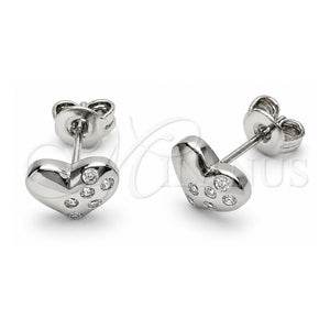 Arete Dormilona 02.310.0138 Oro Laminado Blanco, Diseño de Corazón, con Zirconia Cubica Blanca, Pulido, Rodinado